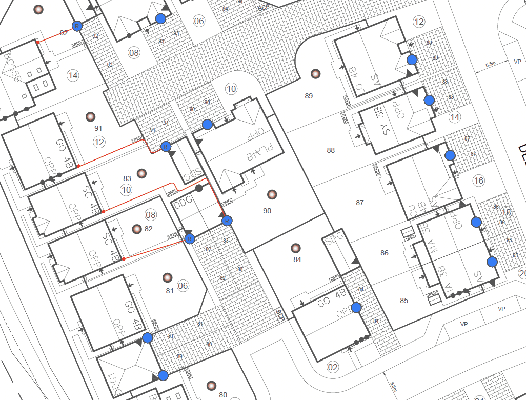 A ducting plan running from the supply to each charger on a development