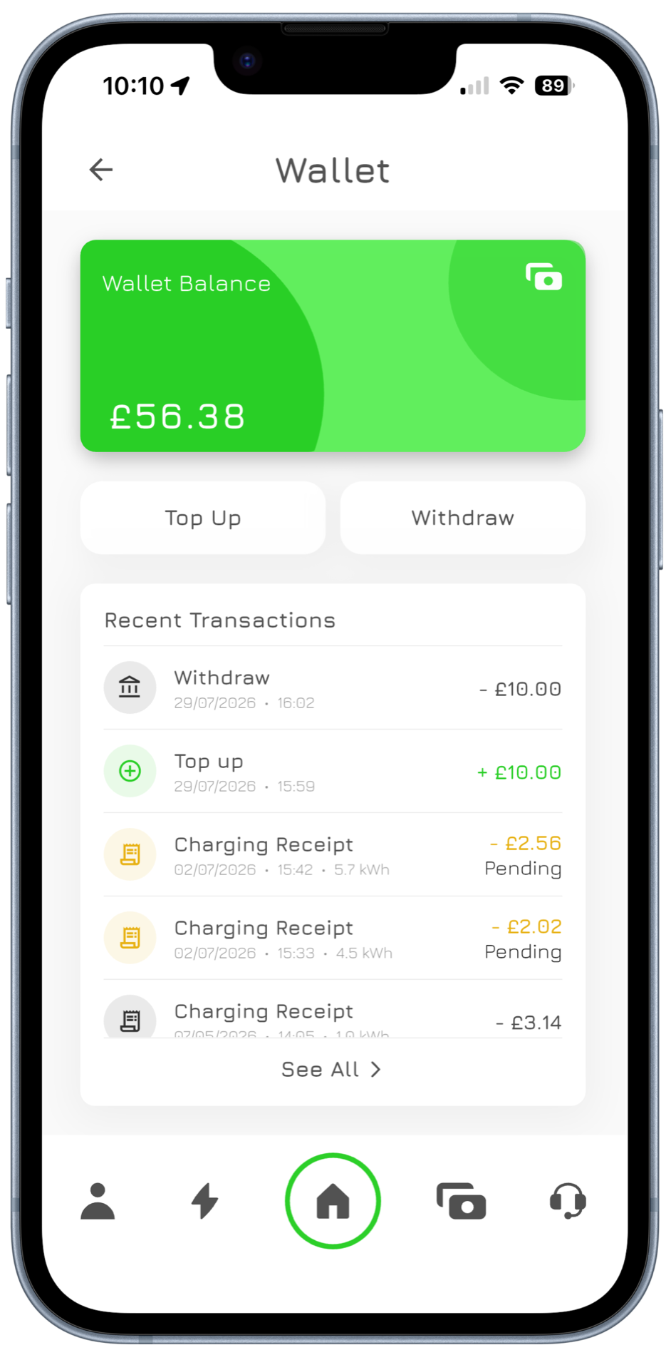 View your MyBrim balance and charging receipts